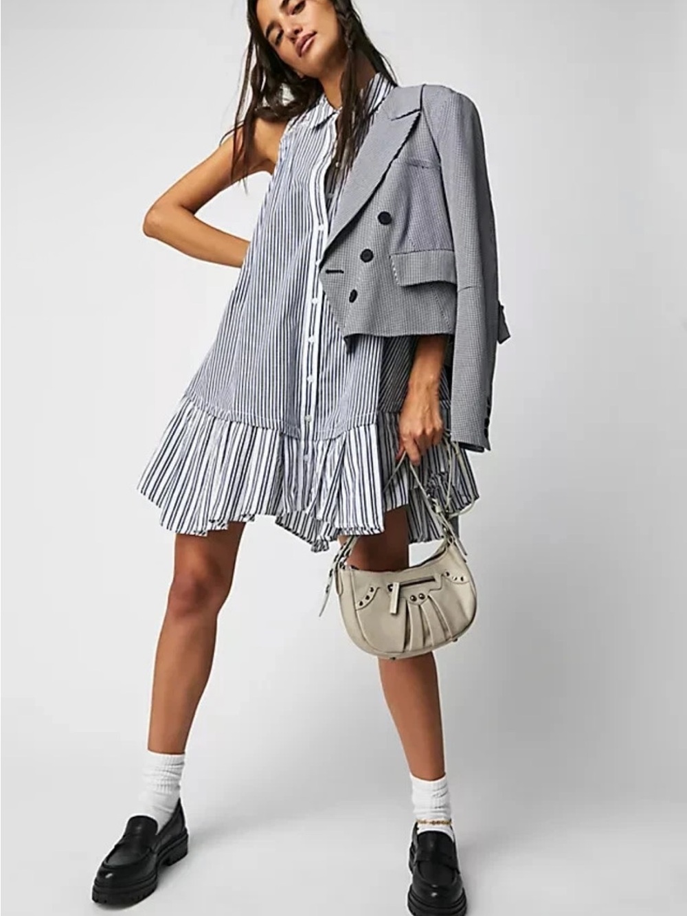 Free People Be Real Mini Dress Striped Printed Smocked Buttondown Shirt